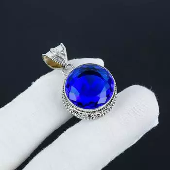 Серебряный кулон с синим сапфиром из стерлингового серебра 925 пробы — овальный дизайн ручной работы, повседневная бижутерия, подарок на день святого Валентина 1.77 синий