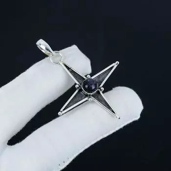 Серебряный кулон с синим солнечным камнем из стерлингового серебра 925 пробы — дизайн звезды ручной работы, повседневные украшения, уникальные дизайнерские подарочные подвески 1.57 синий