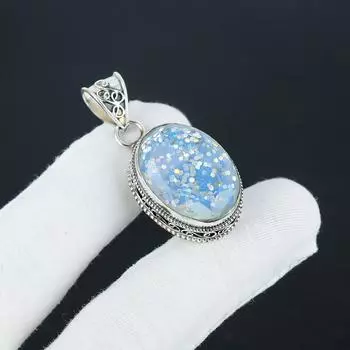 Серебряный кулон с синим триплетным опалом из стерлингового серебра 925 пробы — овальный дизайн ручной работы, повседневные украшения, подарки на День матери 1.77 синий