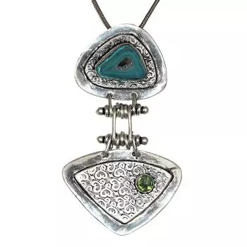 Серебряный кулон с зеленым друзовым перидотом и драгоценным камнем на День матери, 3 дюйма