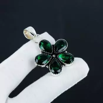 Серебряный кулон с зеленым турмалином из стерлингового серебра 925 пробы - цветочный дизайн ручной работы, повседневная одежда, подарок на день рождения для нее 1.95 зелёный