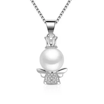 Серебряный кулон с жемчугом Херувим, женская мода, элегантный темперамент, универсальный, короткая цепочка для свитера, подарок для подруг 65 cm