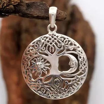 Серебряный кулон-шарм, Ювелирные изделия ручной работы, Кулон Солнце и Луна , Подарки для нее