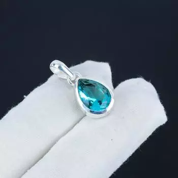 Серебряный кулон Siwss с голубым топазом и драгоценным камнем из стерлингового серебра 925 пробы — дизайн груши ручной работы, повседневная одежда, минималистичный подарок для любимого человека 1 синий