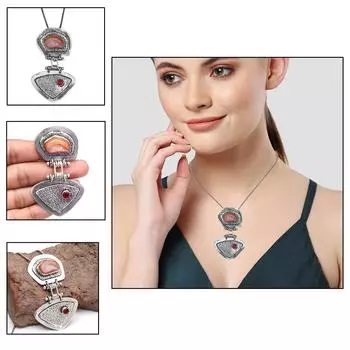 Серебряный кулон унисекс с черным ониксом и перидотом, женский, этнический, 3 дюйма