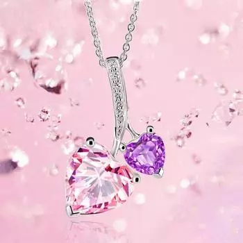 Серебряный кулон в форме сердца с фотопечатью S925, украшенный драгоценными камнями, натуральным розовым цирконием и кристаллами 925