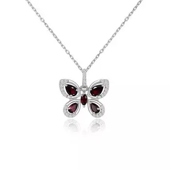 Серебряный кулон в виде бабочки с натуральными красными гранатами и драгоценными камнями из стерлингового серебра 925 пробы, изысканные украшения для женщин и девочек, хороший подарок на день рождения красный