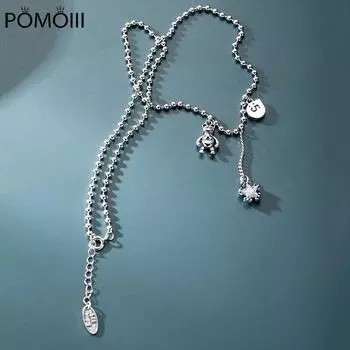 Серебряный кулон в виде медведя и звезды из циркона из тайского серебра 925 пробы с длинной цепочкой и кисточкой для женщин, ювелирные изделия, подарки S-N648 40cm add 5.5cm