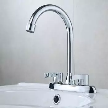 Серебряный латунный кухонный кран с двойной ручкой, прочная конструкция