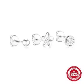 Серебряный Летний Комплект из Трех Предметов из Стерлингового Серебра 925 пробы: Пчела, Лепестки, Бабочка, Цветы, Жемчуг, Комбинация, Универсальные Серьги-Пуссеты 925 Silver