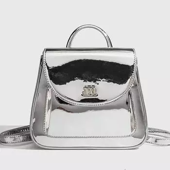 Серебряный масляно-вощеный кожаный рюкзак для женщин 2025 года, новая модная сумка с цепочкой, дизайн, нишевый дорожный рюкзак чёрный