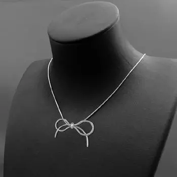 Серебряный милый кулон с бантом, ожерелье для женщин, девочек-подростков, подарки на день рождения, Y2K, цепочка на ключицу с бантом из нержавеющей стали 1
