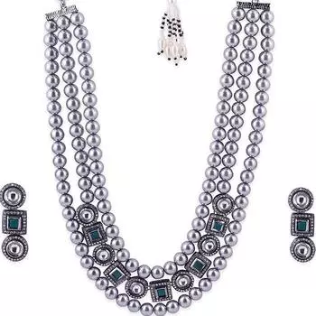 Серебряный набор многослойных украшений из немецкого серебра (Колье, Серьги)