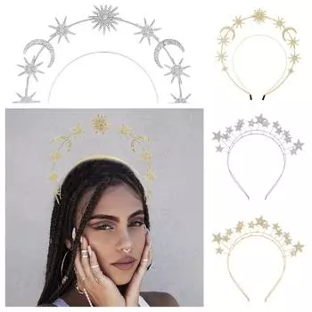 Серебряный обруч для волос в виде звезды, металлические обручи для волос в стиле барокко, элегантные аксессуары для волос в виде короны-ореола D