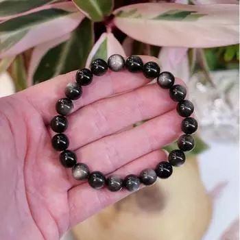 Серебряный отблеск обсидиана 8 мм бисер натуральный драгоценный камень эластичный браслет, подлинные подарочные ювелирные изделия высшего качества, мужские и женские ювелирные изделия с кристаллами 6MM