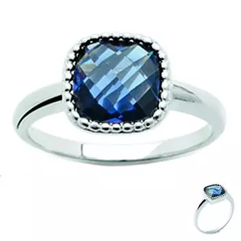 Серебряный пасьянс Уникальный синий сапфир - 10x10 мм (родий)