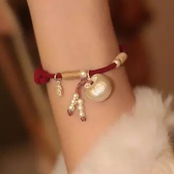 Серебряный плетеный браслет благословение FU сумка кулон изысканный плетеный шнурок для путешествий чёрный