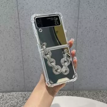 Серебряный противоударный силиконовый чехол для телефона с подушкой безопасности для макияжа для Samsung Galaxy Z Flip 3 5g задняя крышка с портативным браслетом со стразами For Samsung Z Flip 3