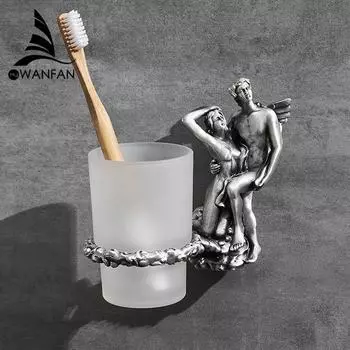 Серебряный романтический настенный держатель зубных щеток с матовым стеклянным стаканом для ванной комнаты Материал латунь - водостойкий и устойчивый к ржавчине MB-0814B бронзовый