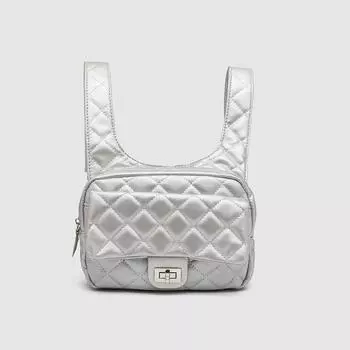 Серебряный ромбовидный модный рюкзак для женщин, модный рюкзак, маленькая сумка для путешествий с цепочкой для ароматизаторов серебряный