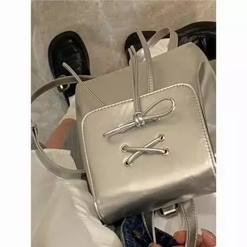 Серебряный рюкзак для студентов колледжа, для мини-шоппинга, маленький рюкзак для девочек, милый школьный рюкзак с бантом, оригинальная ниша серебряный