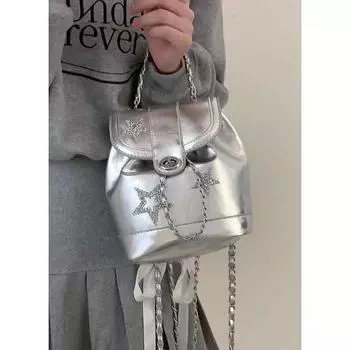 Серебряный рюкзак Premium sense Xiaoxiangfeng для женщин, лето 2024, новая универсальная сумка со звездной цепочкой, простой рюкзак для поездок на работу серебряный