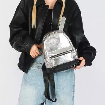 Серебряный рюкзак женский PU рюкзак для отдыха на природе серебряный