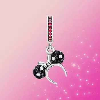 Серебряный Шарм 925 Мышь Лук Висячий Шарм Красный Блестящий Циркон Подвеска Подходит Оригинальное Модное Ожерелье Женские Ювелирные Изделия Подарок