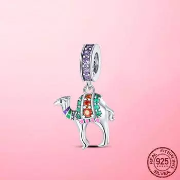 Серебряный Шарм Стерлингового Серебра 925 пробы Верблюжий Лама Корабль Пустыни Подвески Подвески Подходит Оригинальный Модный Браслет Ожерелье CZ Pave Ювелирные Изделия