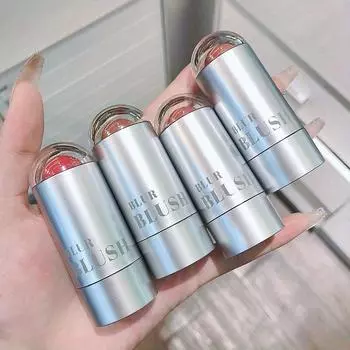 Серебряный тюбик для румян-стиков, увлажняющий туман для губ и щек, румяна двойного назначения, кремовый цвет, показывающий натуральные матовые твердые румяна, крем-румяна, губная помада Rouge, 7 г 01#