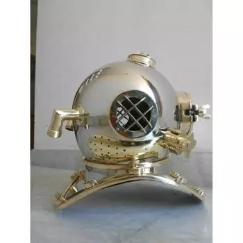 Серебряный водолазный шлем | Шлем для дайвинга | Стальной водолазный шлем | 18-дюймовый водолазный шлем | Водолазный шлем V Mark ВМС США