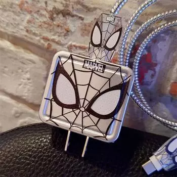 Серебряный защитный чехол для кабеля зарядного устройства Spider-Man для 18 Вт 20 Вт для iPhone 15 14 13 Pro Max, защитный чехол, устройство для сматывания кабеля