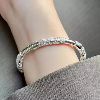 Серебряный женский браслет с пышными цветами, нежный, легкий, роскошный, открытый, регулируемый A3