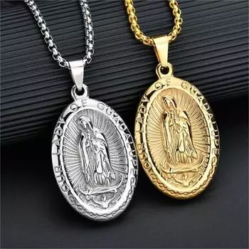 Серебряный/золотой цвет, подвеска из нержавеющей стали с подвеской Девы Марии, ожерелье, 3 мм, круглая цепочка в коробке 50cm серебряный