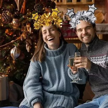 Серебряный Золотой С Новым Годом Повязка на голову Блестящая Оправа для Очков 2025 Мишурный ободок Новогодний Фото Реквизит Подарок На Новогоднюю Вечеринку silver