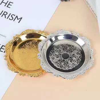 Серебряный золотой железный поднос глянцевая тарелка для украшения украшения фуршет фрукты торт праздничные принадлежности десерт всякая всячина хранение тарелки серебряный