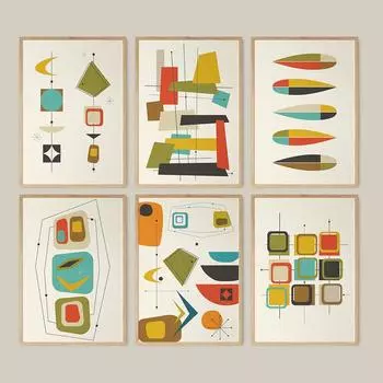 Середина Века Современные Абстрактные Цветные Блоки Линейный Плакат Холст Картины Стены Искусства Картина Печать Гостиная Интерьер Домашнее Украшение 21x30cm No Framed