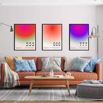 Середина века Ангел Число Абстрактная Картина Холст Печать Настенный Арт Плакат Градиент Цвет Аура Картина для Гостиной Домашний Декор 21x30cm No Framed