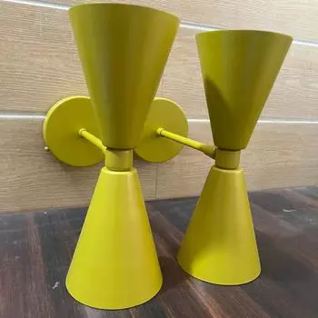 Середина века Модерн Желтый Настенный Бра, Двойной Конус Бра, Минималистский Светильник Для Туалетного Стола, Современный Настенный Светильник Для Ресторана