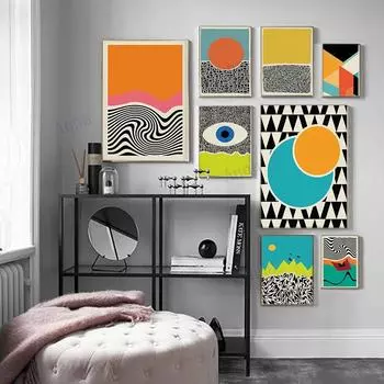 Середина века современная разноцветная абстрактная геометрическая настенная живопись на холсте картина постер с принтом интерьер гостиной домашний декор 21x30cm No Framed