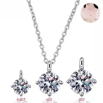 Serenity Day Four Claw D Цвет 1ct/2ct Муассанит Ожерелье Оптовая S925 Серебряная Цепочка На Шею Пластина Pt950 Изящные Ювелирные Изделия 45cm&0.5 Carat