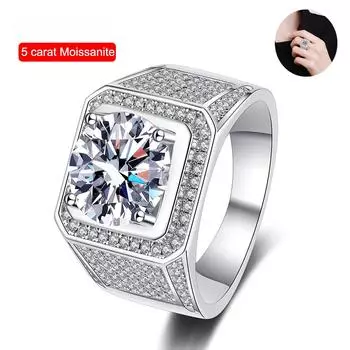 Serenity Day Real 5 Carat Big Moissanite Обручальные кольца для мужчин Подарочные кольца из стерлингового серебра S925 пробы Пластина из белого золота 18 карат Изящные ювелирные изделия 7&Moisssanite