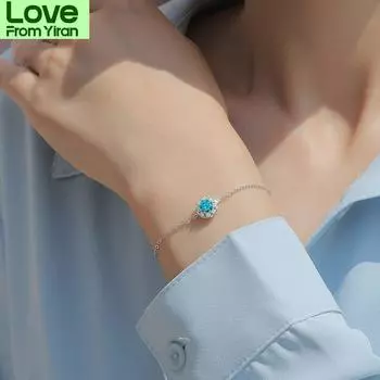 Serenity Day S925 Серебряный браслет для женщин с голубым моссанитом 0,5 карата, романтические подарки для вечеринок, коктейльные украшения для девочек