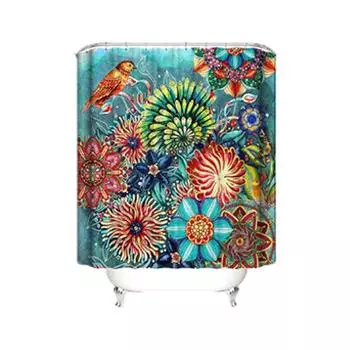 Series Bohemia Flower 3d Digital Printing Polyester Waterproof Shower Curtain 1-Blue,150*180/59*71in