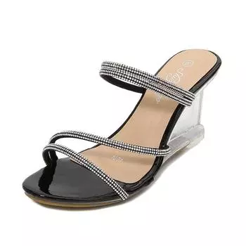 Серия 1098, женская обувь на каблуке 8 см, модные женские сандалии с прозрачными стеклами и стразами LFD 34 белый