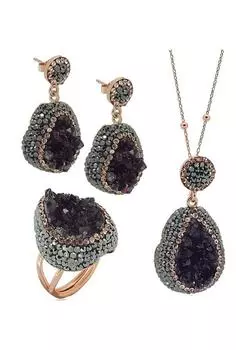 Серия акации, фиолетовый аметист, натуральный камень, серебро, женский тройной набор