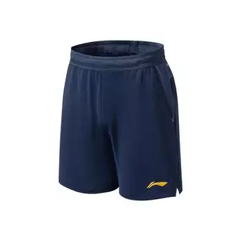 Серия бадминтона Li Ning Однотонные удобные вязаные спортивные шорты с буквенным узором Унисекс шорты Темно-синий AAPU219-4 L