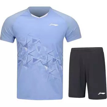 Серия бадминтона Li Ning Удобный пуловер с коротким рукавом Легкий Быстросохнущий Дышащий Универсальный спортивный комплект Унисекс Спортивный комплект AATV009-4 M