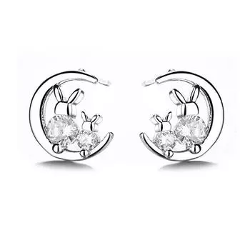 Серия «Цветок-тень» для китайской девушки, сердца, луны, кролика, милого сверкающего ожерелья с нефритом и бриллиантами, серьги с изображением кролика со знаком зодиака Copper (White Gold)