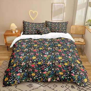 Серия Цветы Комплект постельного белья из трех предметов с 3D цифровой печатью Простыня Пододеяльник 90 * 200 two-piece set